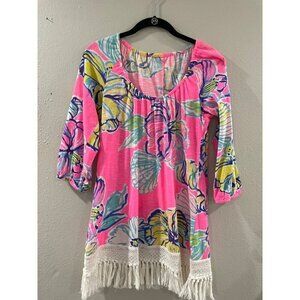Lilly Pulitzer Beach Dress Womens Blouse Tunic Alia scoop Neck Fringe multicolor